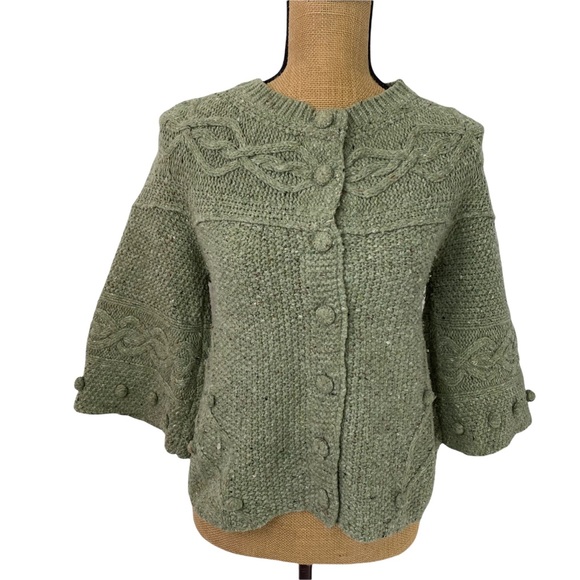 FAR AWAY FROM CLOSE anthropologie $128 Crossback Cable Cardigan XS Sage Green. - Picture 2 of 14